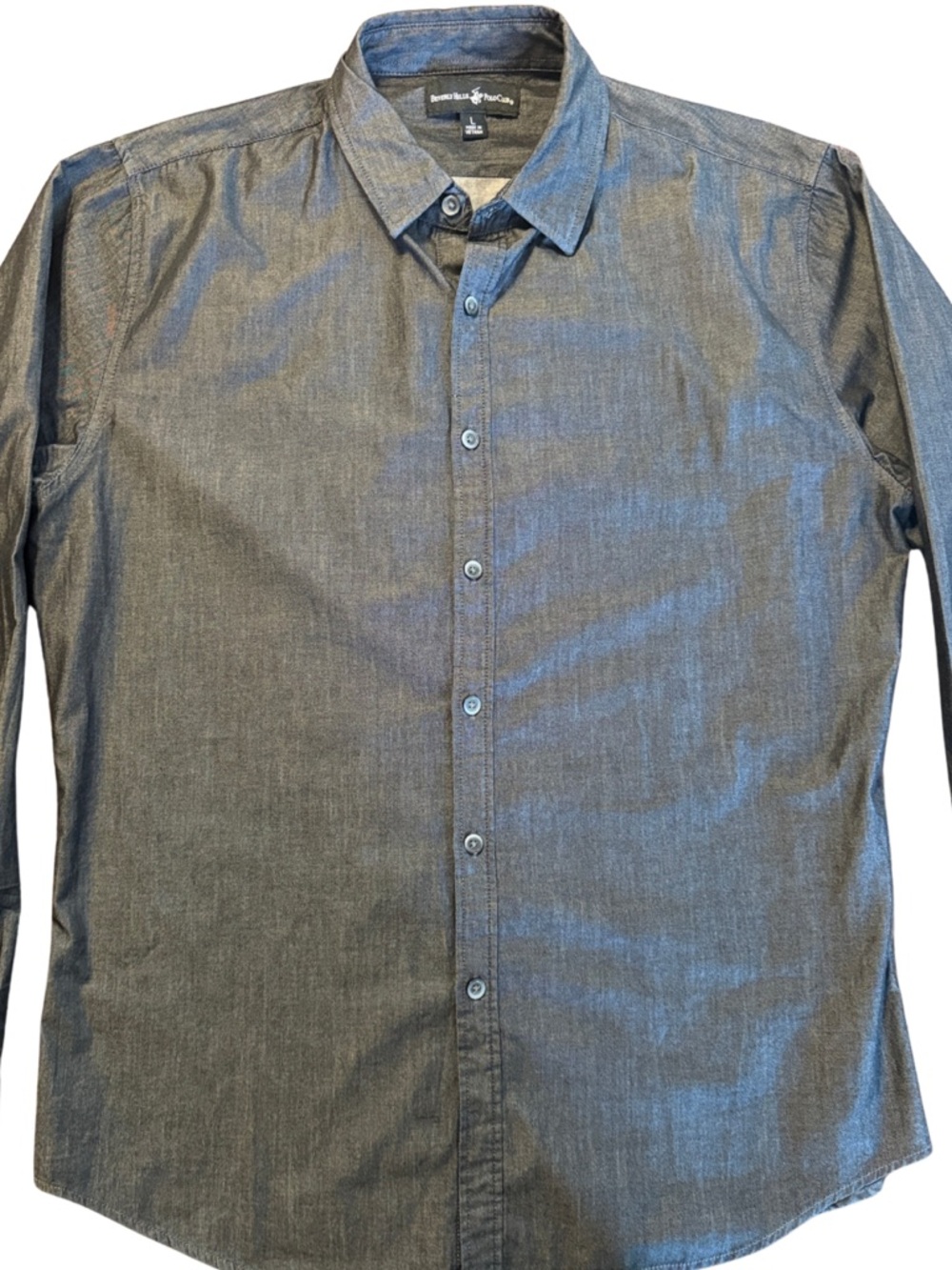 Beverly Hills Polo Club Men’s Large Charcoal Gray Button Down Shirt Long Sleeve